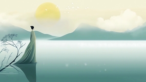 古风古韵山水佳人卡通插画图片